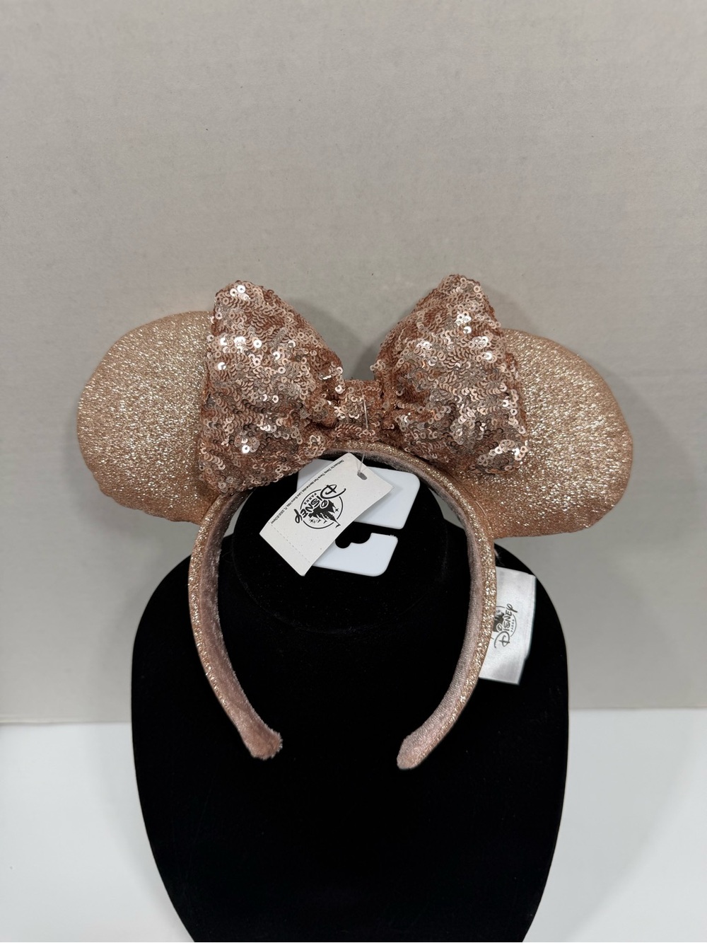 Disney Rose Gold Sequin Minnie Ear Headband with Bow